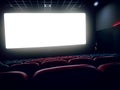 cinema interior of movie theatre with empty red seats with copyspace on the screen and glow on edge, concept of recreation and en