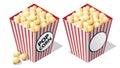 Cinema isometric icon, striped popcorn bucket