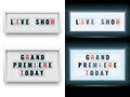 Cinema lightbox sign. Illuminated light box billboard panels or lcd screen. Vector isolated set Royalty Free Stock Photo