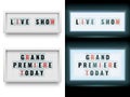 Cinema lightbox sign. Illuminated light box billboard panels or lcd screen. Vector isolated set Royalty Free Stock Photo