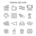 Cinema line icon set. Collection icons of glasses, movie camera, ticket, cinema hall, award. Vector symbol of entertainment and