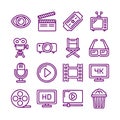 Cinema line icons. linear set. quality vector line set such as actors