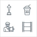 Cinema line icons. linear set. quality vector line set such as film roll, movie director, soda