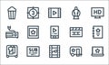 cinema line icons. linear set. quality vector line set such as movie, film, wardrobe, caravan, subtitles, vhs player, clapperboard Royalty Free Stock Photo