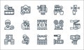 cinema line icons. linear set. quality vector line set such as multimedia projector, theater, audio speaker, video camera, vintage Royalty Free Stock Photo