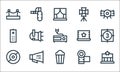 Cinema line icons. linear set. quality vector line set such as cinema, popcorn, cd, camera, speaker, remote control, movie,