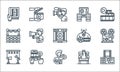 cinema line icons. linear set. quality vector line set such as cinema tickets, popcorn, studio, director chair, movie player,