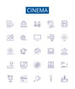 Cinema line icons signs set. Design collection of Film, Theater, Movie, Showing, Screening, Projection, Reel, Playback