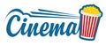 Cinema logo with inscription and popcorn bucket