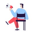 Cinema with Man Character Sit in Director Chair with Megaphone Engaged in Movie Shooting Vector Illustration
