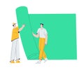 Cinema with Man Character Unroll Green Screen Engaged in Movie Shooting Vector Illustration Royalty Free Stock Photo