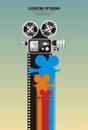 Cinema movie festival poster. Movie camcorder with color filmstrips. Retro cinema background with place for text. Film template Royalty Free Stock Photo