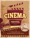 Cinema, movie festival vector vintage poster