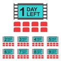 cinema movie film theatre release countdown number days left icon set