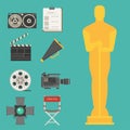 Cinema movie making tv show tools equipment symbols icons vector cinematography illustration.