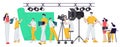 Cinema and Movie Shooting with People Character Cast and Operator Vector Illustration