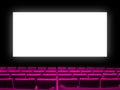 Cinema movie theatre with pink seats and a blank white screen
