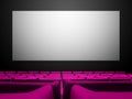 Cinema movie theatre with pink seats and a blank white screen