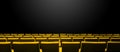 Cinema movie theatre with yellow seats rows and a black background. Horizontal banner