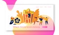 Cinema Movie Time with Popcorn and Drink Landing Page. Young People in 3d Glasses. Woman Carry Film Ticket Royalty Free Stock Photo