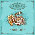 Cinema poster sketch vector design illustration Royalty Free Stock Photo