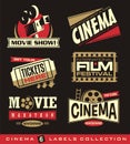 Cinema and movies set of labels, emblems, banners and design elements Royalty Free Stock Photo