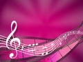 Cinema and music background filmstrips and treble clef with sound notes, soundtrack background with waving musical lines and