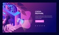 Cinema night neon gradient illustration. Vector 3d isometric design elements. Film festival banner, poster template