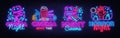 Cinema night set neon sing, label and logo. Cinema banner Design template, logo, emblem and label. Bright signboard