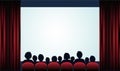 Cinema poster with audience, screen and red curtains .Vector