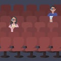 Cinema poster or movie banner template. Flat People Sitting in the Cinema and Watching a Movie.