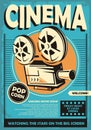 Cinema poster with movie projector camera graphic