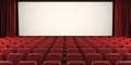 Cinema screen with open curtain. 3d. Royalty Free Stock Photo