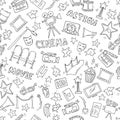 Cinema seamless pattern with hand drawn elements