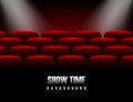 Cinema with seat and spotlight . Theater hall with interior. Auditorium for movie, theatre. Empty stage for film. Red Royalty Free Stock Photo