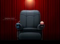 Cinema seat.Theater seat on curtain with spotlight background