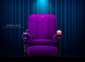 Cinema seat.Theater seat on curtain with spotlight background