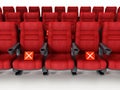 Cinema seats with cross icons. 3D illustration