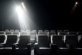 Cinema seats empty under lights interior public. Generate Ai