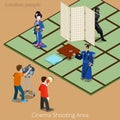 Cinema shooting area concept. Japan samurai geisha ninja movie stage. Flat 3d isometry isometric style web site app icon set