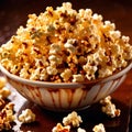 Cinema style caramel popcorn, rich with butter and syrup