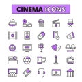 Cinema symbols outlined icons set