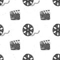 Cinema tape, film reel and clapperboard vintage seamless Royalty Free Stock Photo