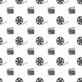 Cinema tape, film reel and clapperboard vintage seamless pattern, handdrawn sketch, retro movie and film industry, vector illustra Royalty Free Stock Photo