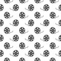 Cinema tape and film reel vintage seamless pattern, handdrawn sketch, retro movie and film industry, vector illustration Royalty Free Stock Photo