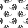Cinema tape and film reel vintage seamless pattern, handdrawn sketch, retro movie and film industry, vector illustration Royalty Free Stock Photo