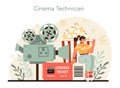 Cinema technician concept. Videographer, theatrical technician. Presentation