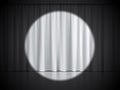 Cinema, theater or circus stage with spotlight on white curtains. Vector background.