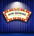 Cinema Theater curve sign blue curtain light up banner design Royalty Free Stock Photo