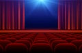 Cinema or theater hall with stage, red curtain and seats vector illustration Royalty Free Stock Photo